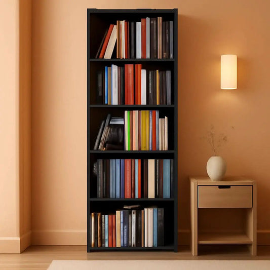 5 Tier Wood Bookcase Freestanding Black Home Office from PriceLows™