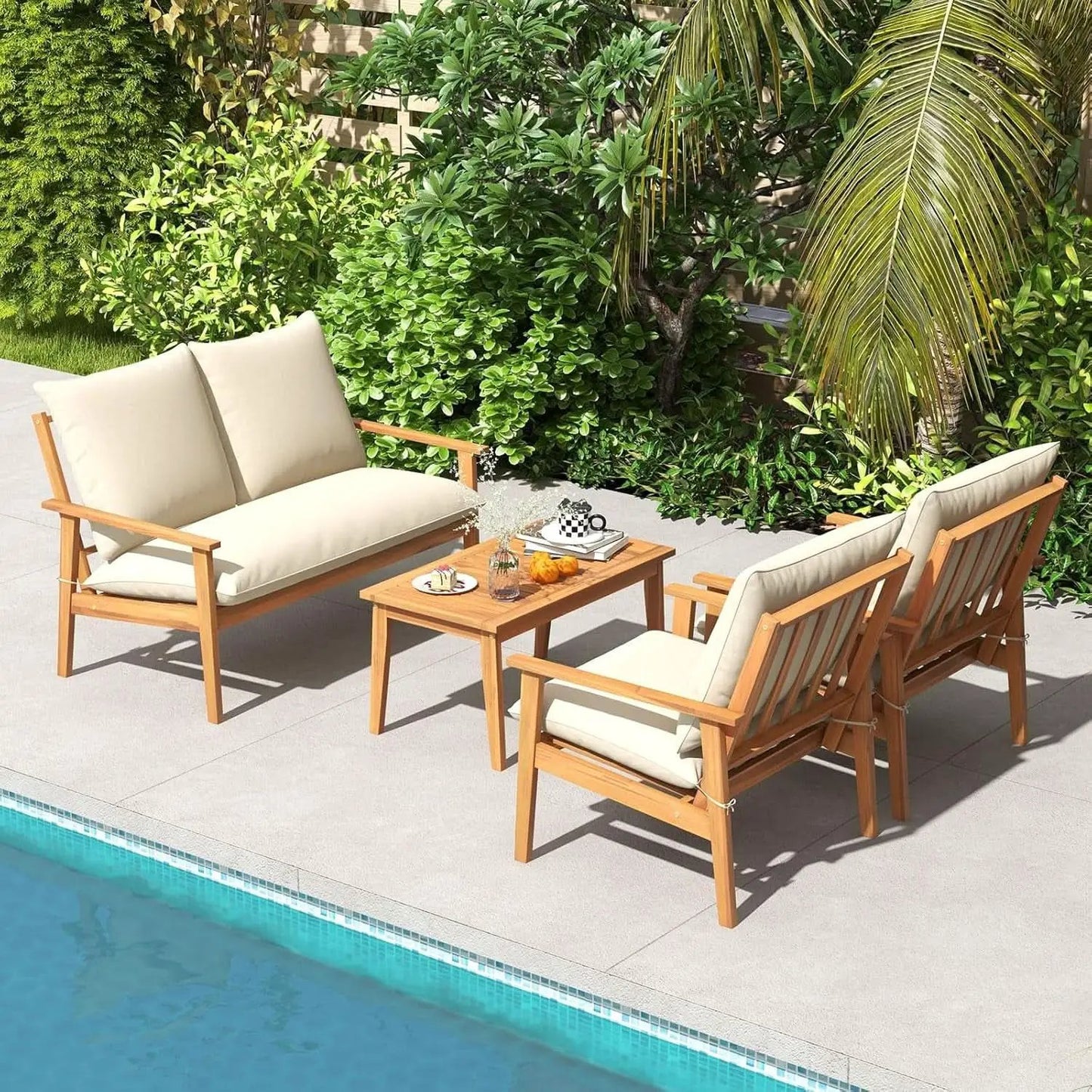 Outdoor Acacia Wood Patio Set With Cushions And Coffee Table from PriceLows™