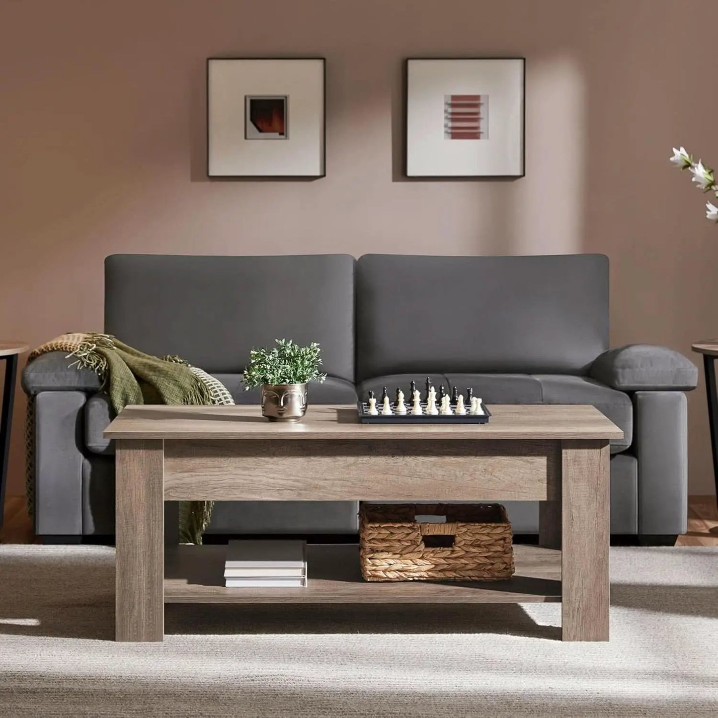 Lift Top Coffee Table With Hidden Compartment Grey from PriceLows™