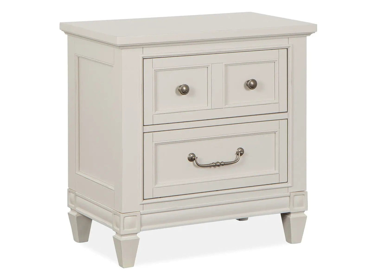 Willowbrook Drawer Nightstand Nightstands w/ Charging Station | 17.25 x 28 x 28.75 in | Veneer & Wood | Egg Shell White With Slight Rub Through