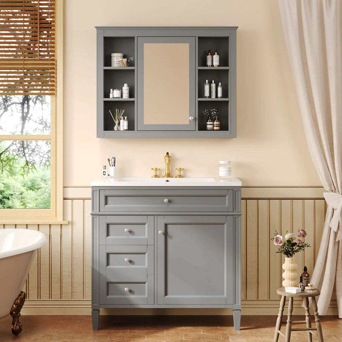 Bathroom Vanity With Mirror Cabinet | Single Sink | Soft Close Doors And Drawers
