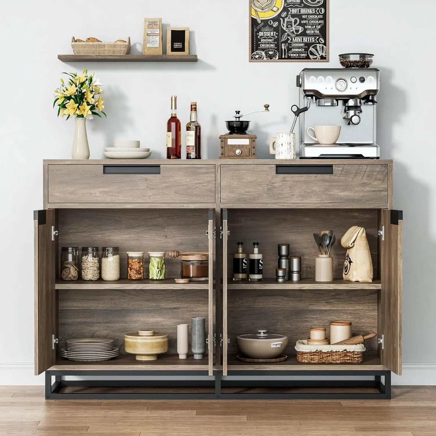 55 Inch Buffet Cabinet With 2 Drawers Modern Farmhouse from PriceLows™