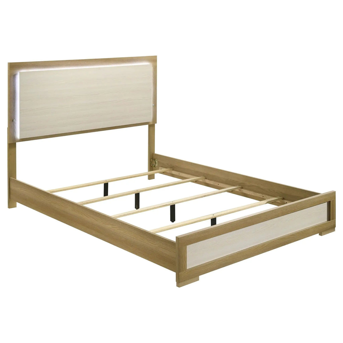 Hyland Wood Queen LED Panel Bed Natural and | 63.5 x 83.5 x 51.5 in | Engineered Wood & Veneer | White