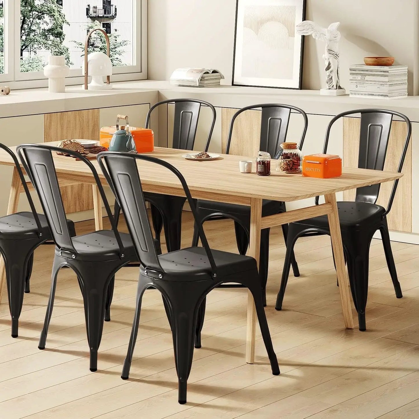 Stackable Metal Dining Chair Indoor Outdoor Black Set Of 4 from PriceLows™
