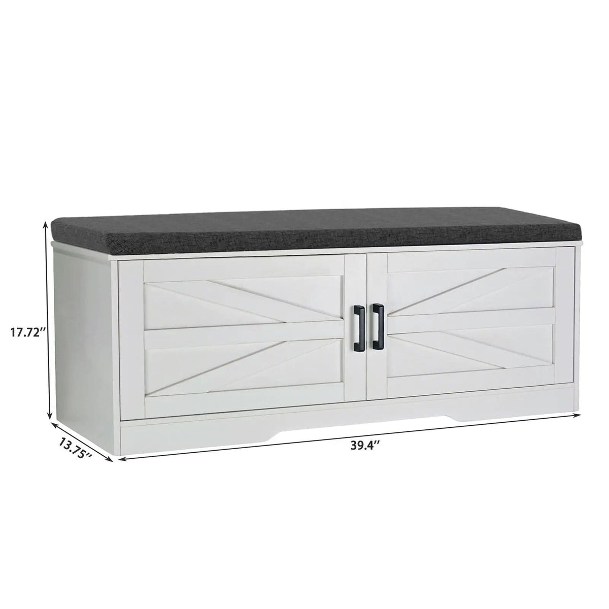 2 Tier Shoe Bench With Padded Seat, 2 Barn Doors And Adjustable Shelves, For | 39.4 x 13.75 x 17.72 in | 2-Tier | White