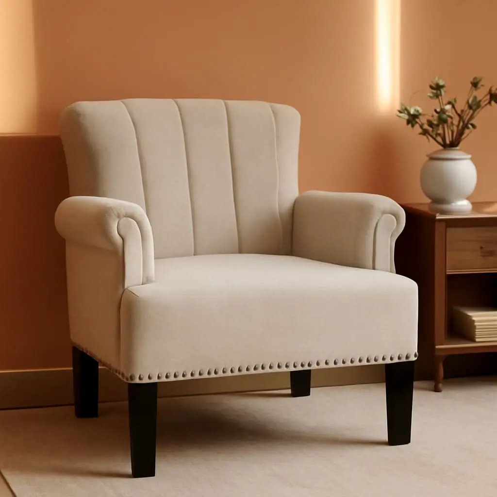 Cream Polyester Tufted Mid Century Upholstered Chair from PriceLows™