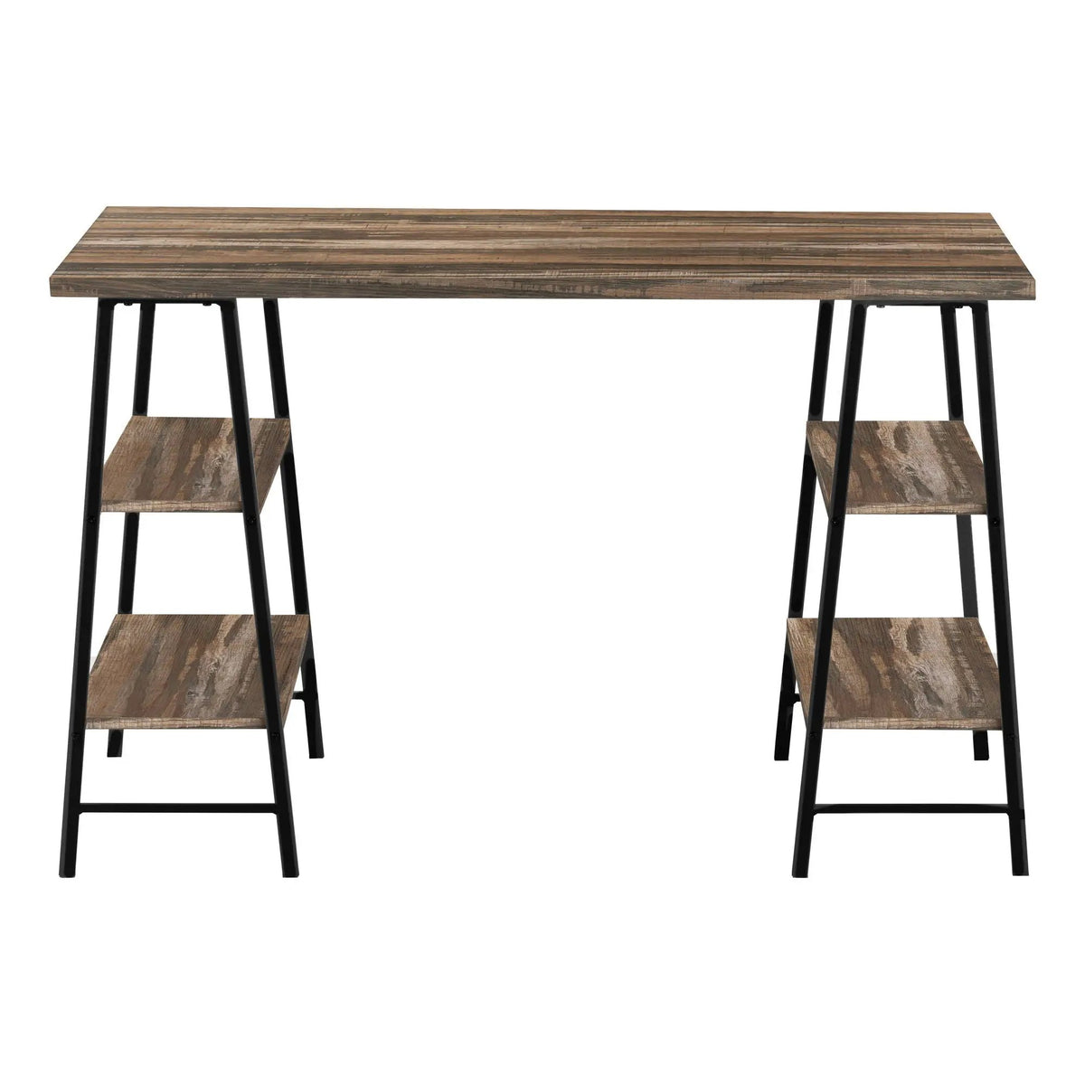 Sawhorse Computer Desk | 47.25 Inch Width | Four Open Shelves | Industrial Style