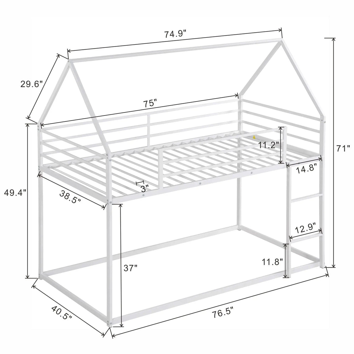 House Bunk Bed | With Built In Slide | Solid Metal Frame | Twin Over Twin