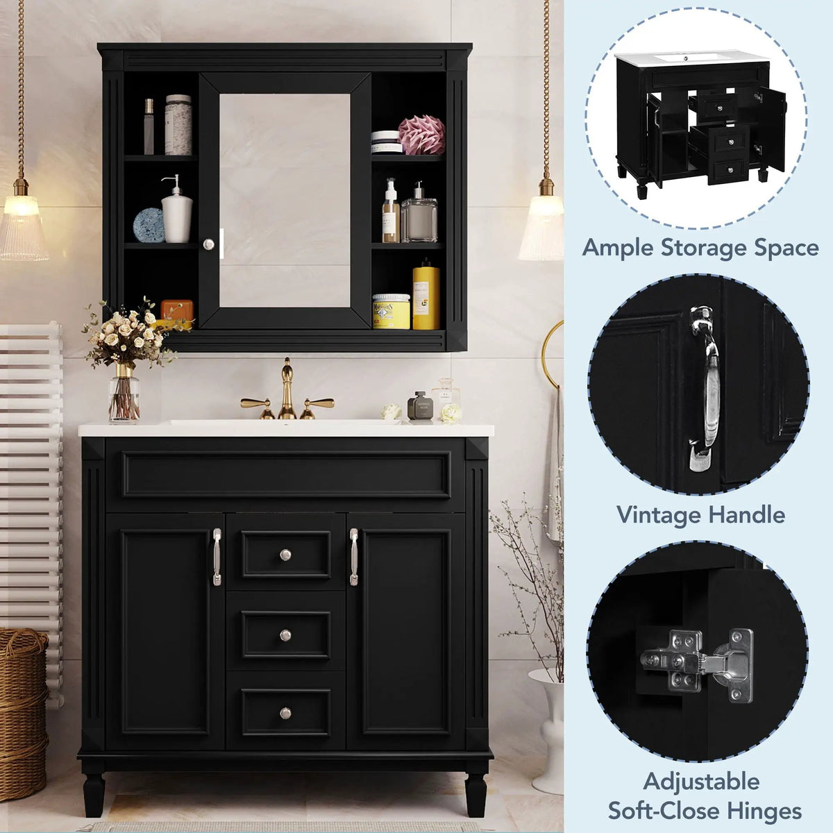 Bathroom Vanity With Top Sink | Mirror Cabinet Included | 2 Soft Closing Doors | 2 Drawers
