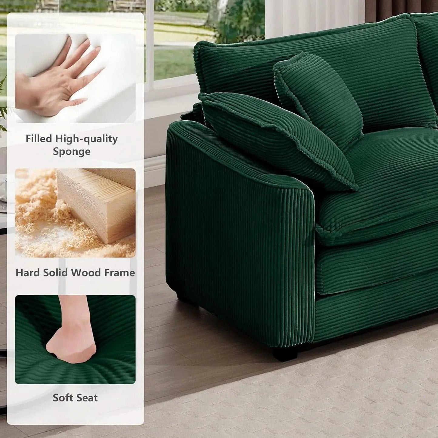 Oversized 2 Piece Sofa Set 3 Seater Loveseat Green from PriceLows™