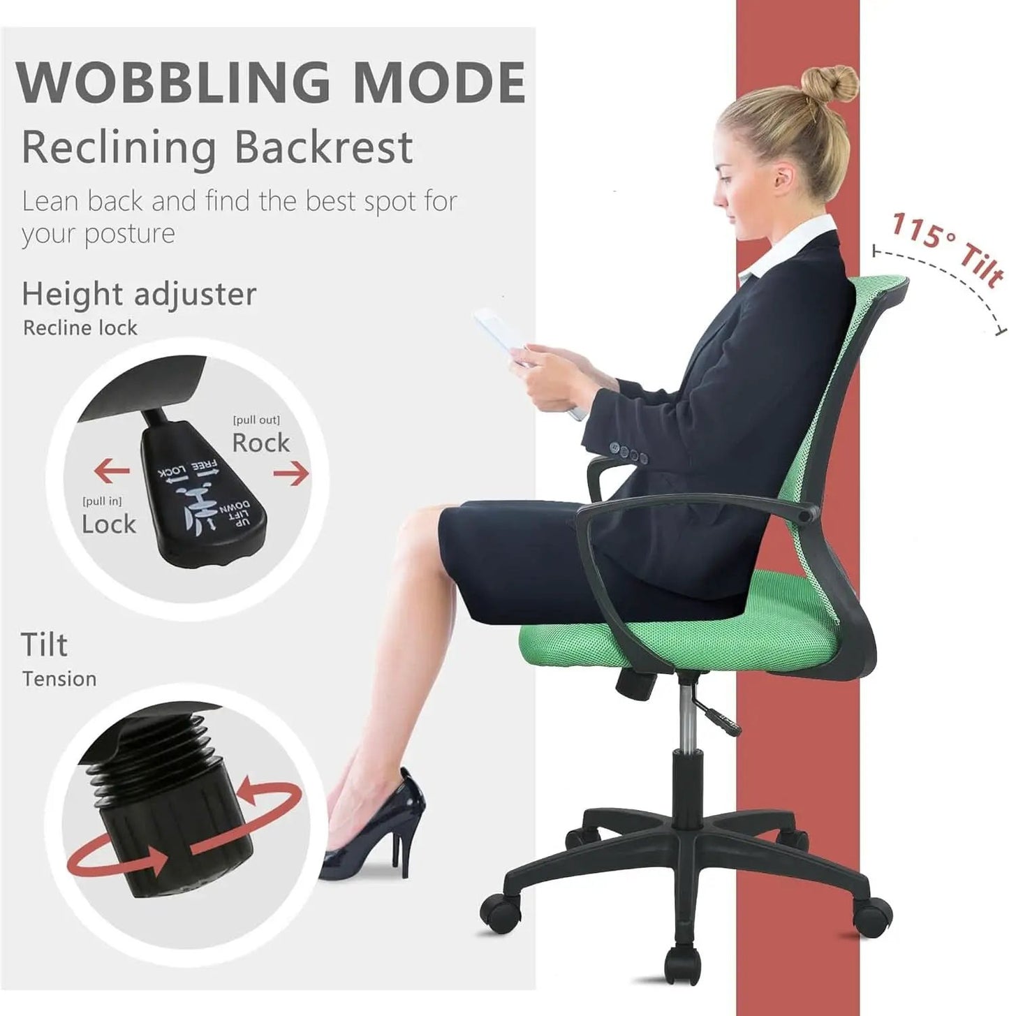Green Ergonomic Mesh Office Gaming Chair With Lumbar Support from PriceLows™