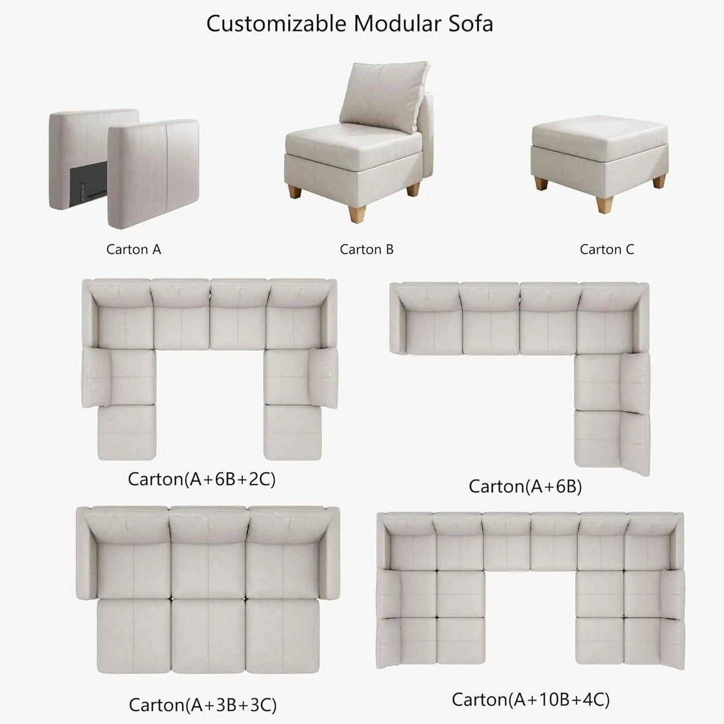 Faux Leather Modular Sectional Sleeper Sofa Storage from PriceLows™
