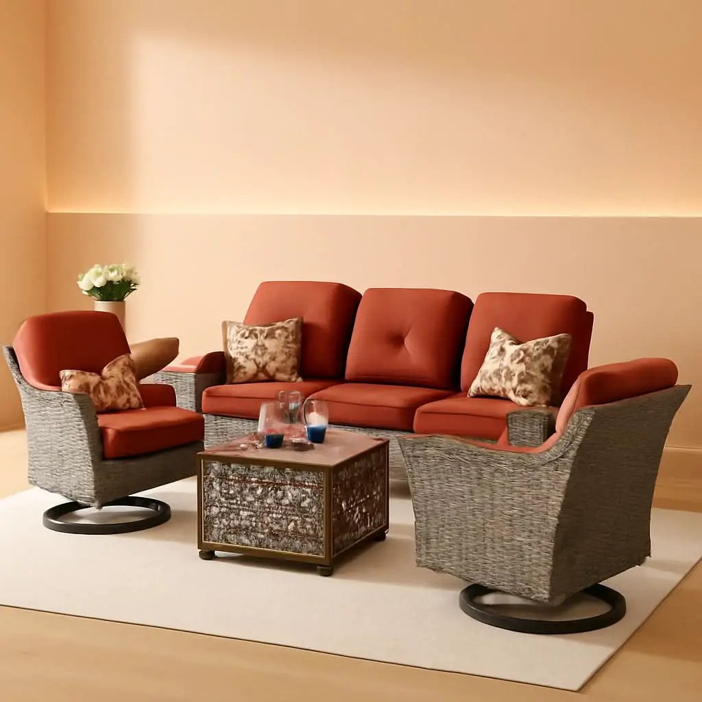 Orange 5 Piece Outdoor Patio Furniture Set With 3 Seat Sofa from PriceLows™