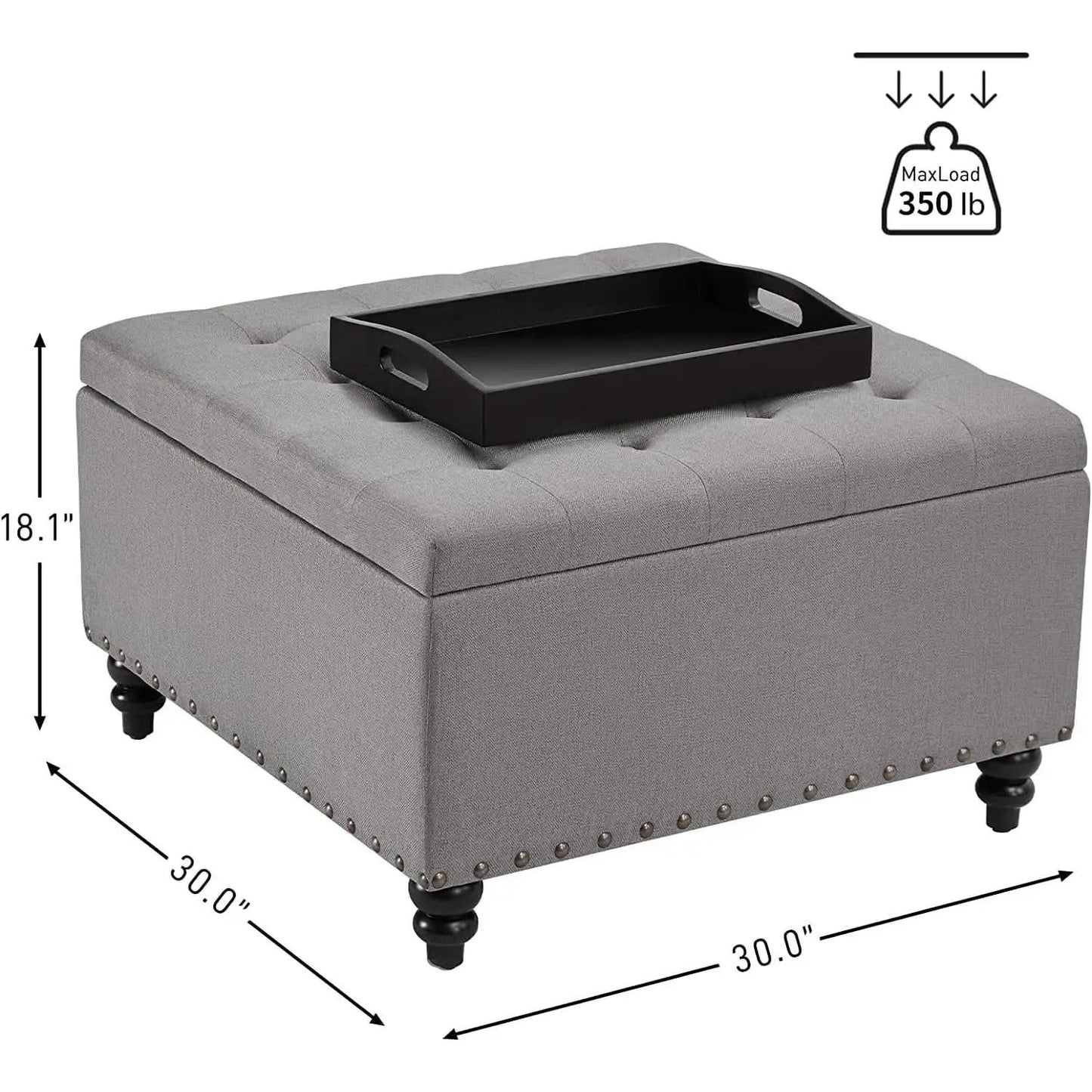 Grey Tufted Storage Ottoman With Tray Square Coffee Table from PriceLows™