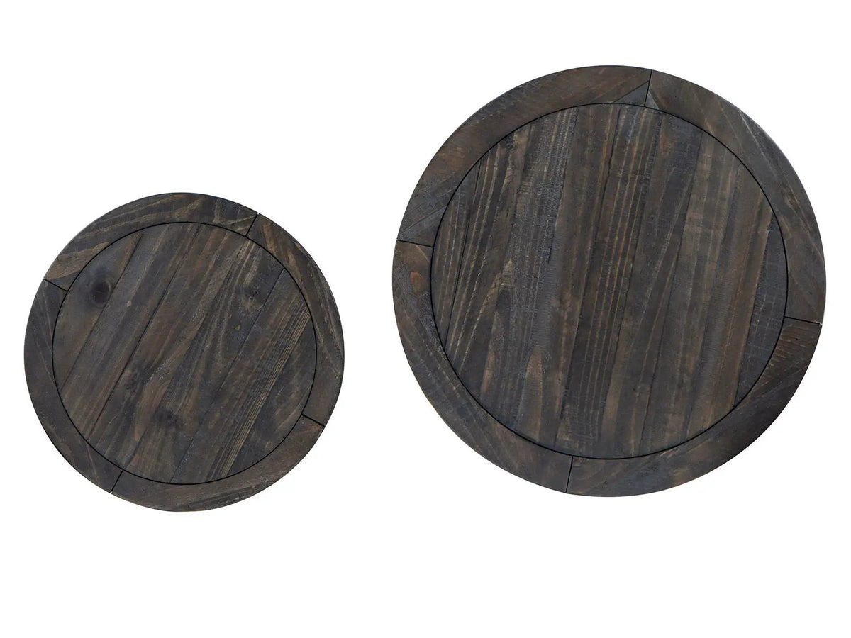 Boswell Round Nesting Tables | Set Of 2 | Peppercorn Finish | Pine Veneer And Solids