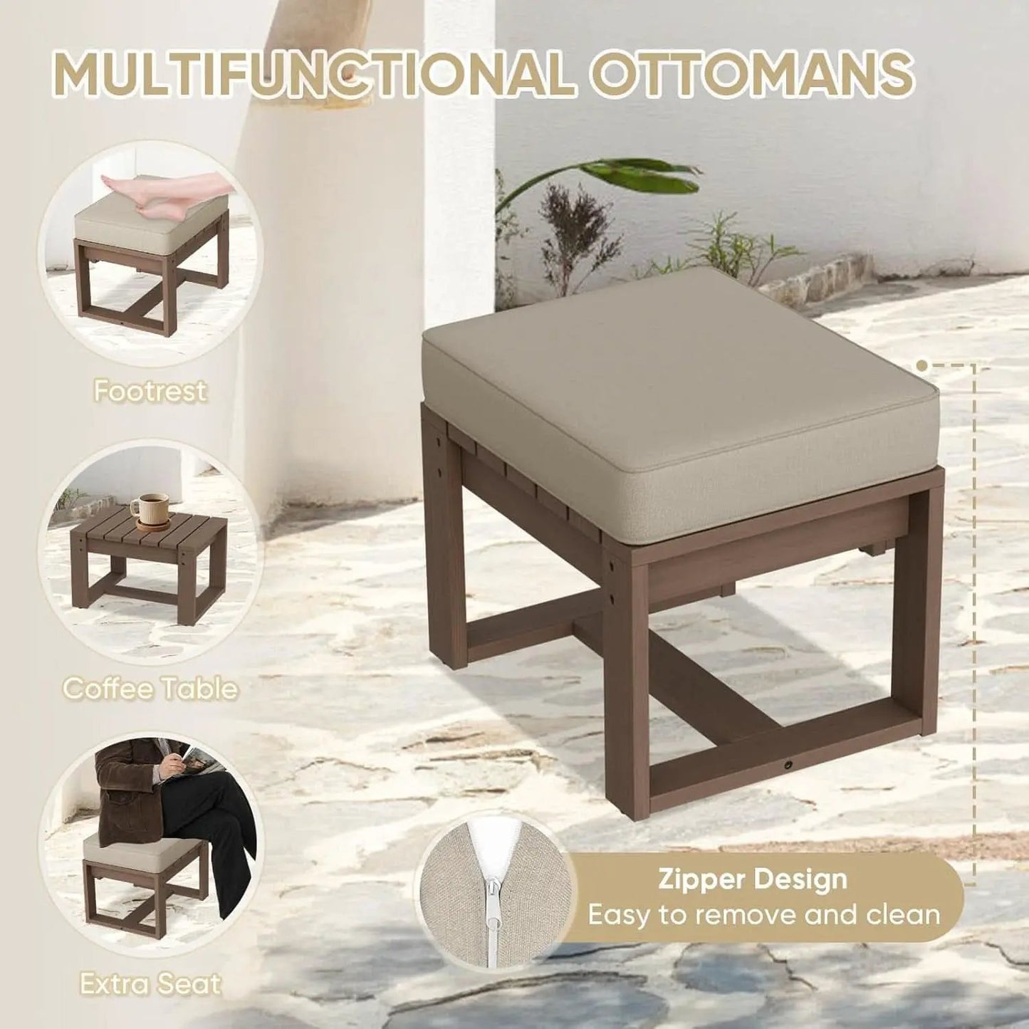 Natural Cedar Outdoor Patio Ottomans Removable Cushions from PriceLows™