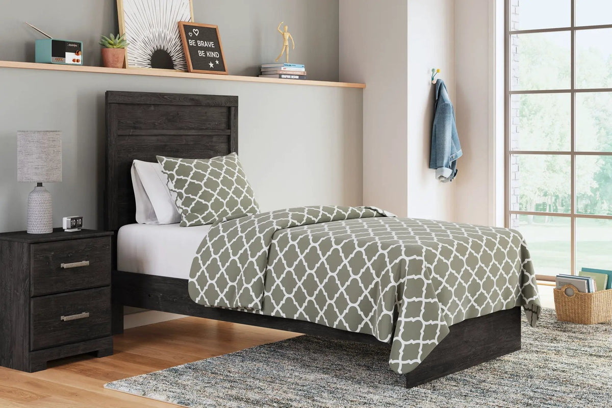 Belachime Panel Bed | Twin Size | Warm Oak Grain Finish | Modern Clean-Lined Style