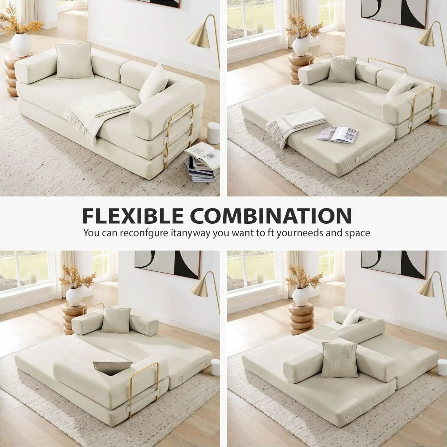 78Inch Convertible Sleeper Sofa Bed Beige Upholstery from PriceLows™