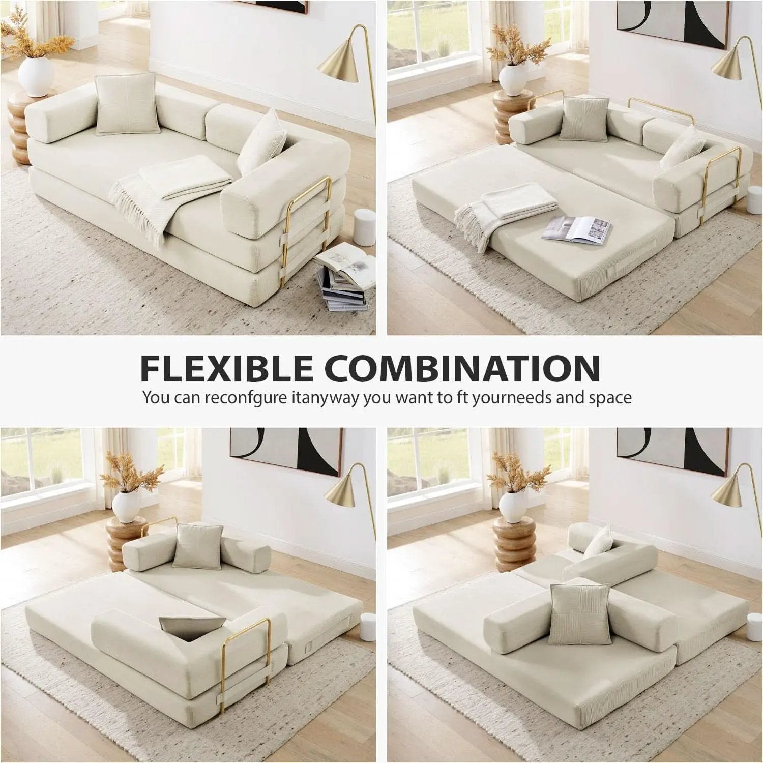 78Inch Convertible Sleeper Sofa Bed Beige Upholstery from PriceLows™