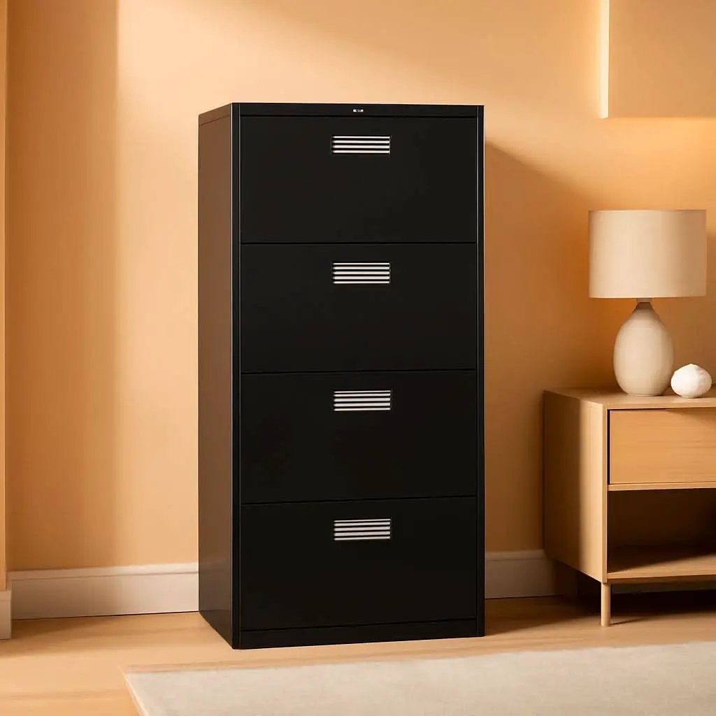 Lateral File Cabinet 4 Drawer Black Metal Office Storage from PriceLows™