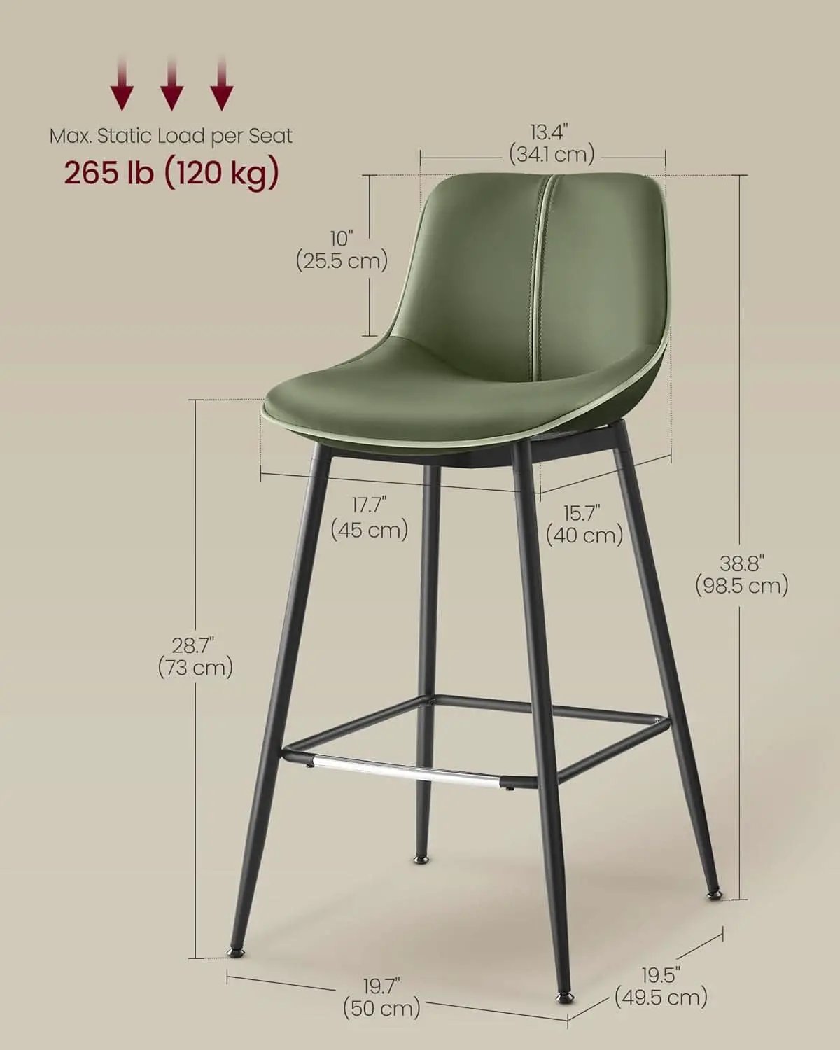 Green Leather Bar Stools With Back Modern Set Of Two from PriceLows™
