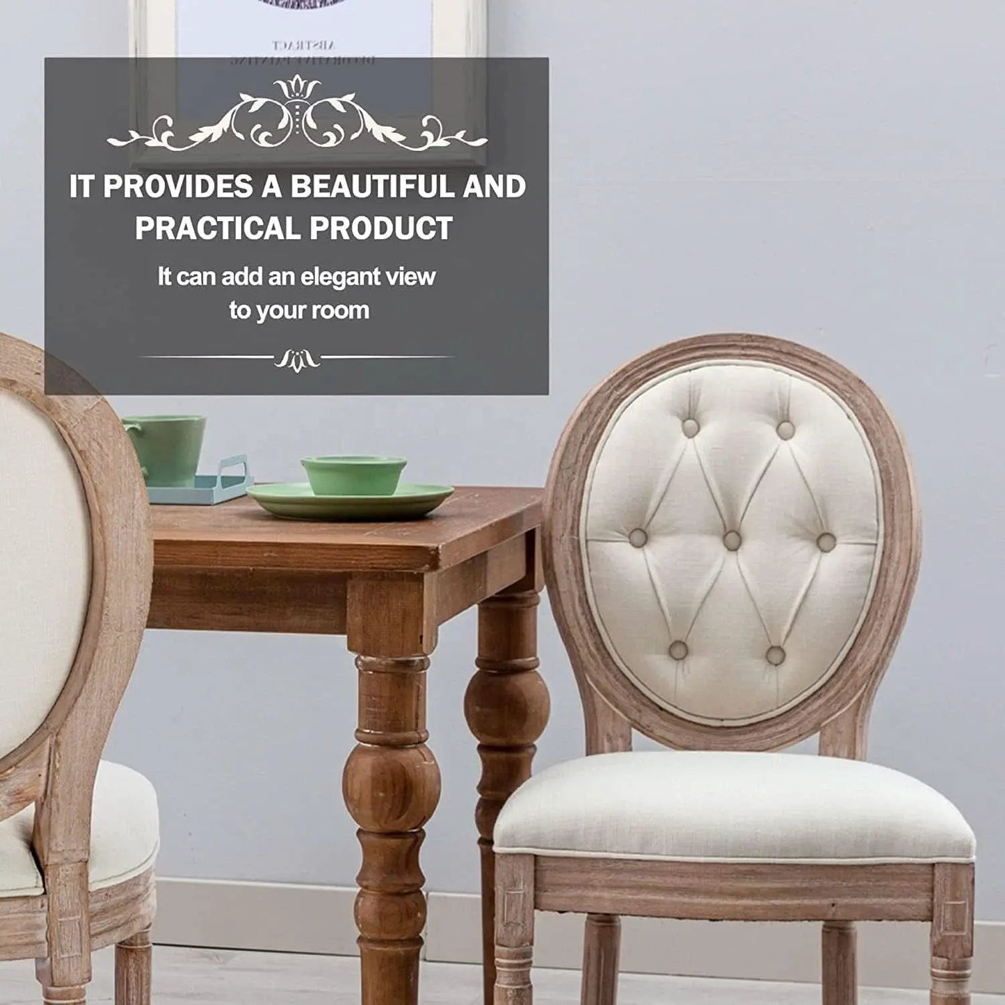 French Country Dining Chairs Oak Finish Button Back from PriceLows™