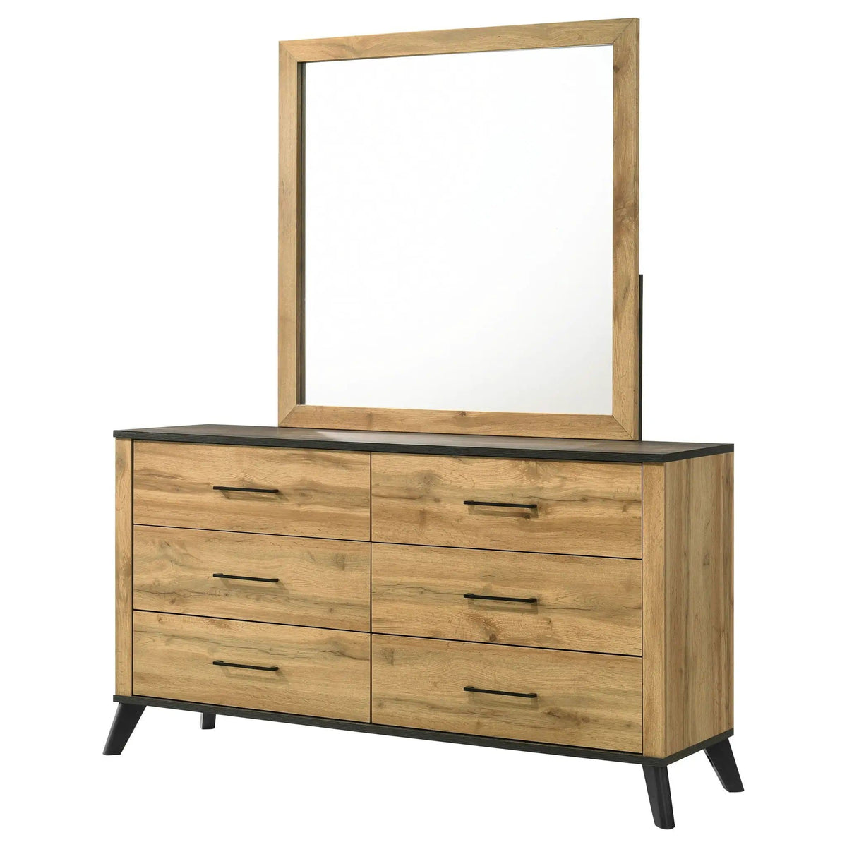 Kaywood 6-drawer Dresser and Mirror Natural Pine | 60.25 x 17.25 x 71.5 in | Engineered Wood & Metal | Bedroom
