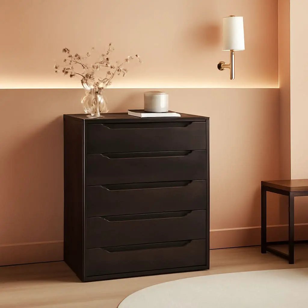 Dark Brown 4 Drawer Dresser For Bedroom Storage And Organization from PriceLows™