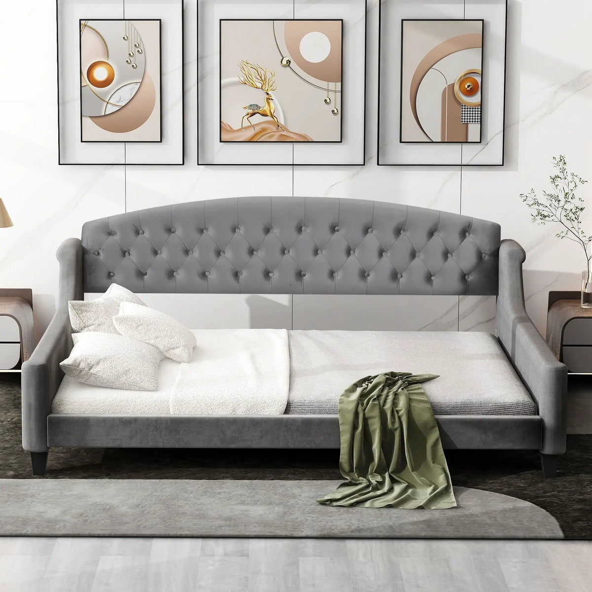 Tufted Button Daybed | Modern Design | Reinforced Slats | Solid Legs