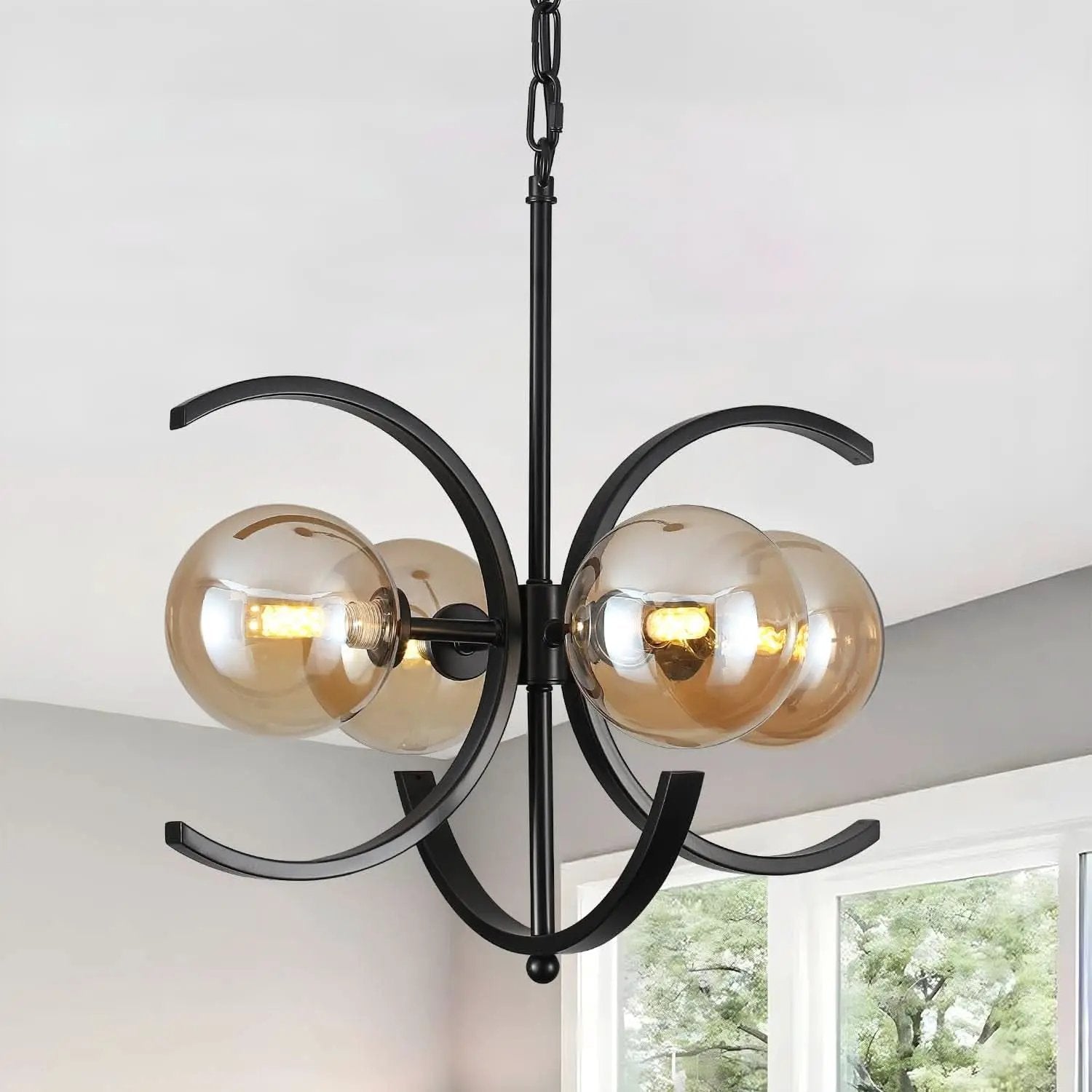 Black Sputnik Chandelier 4 Light Amber Glass Globes from PriceLows™