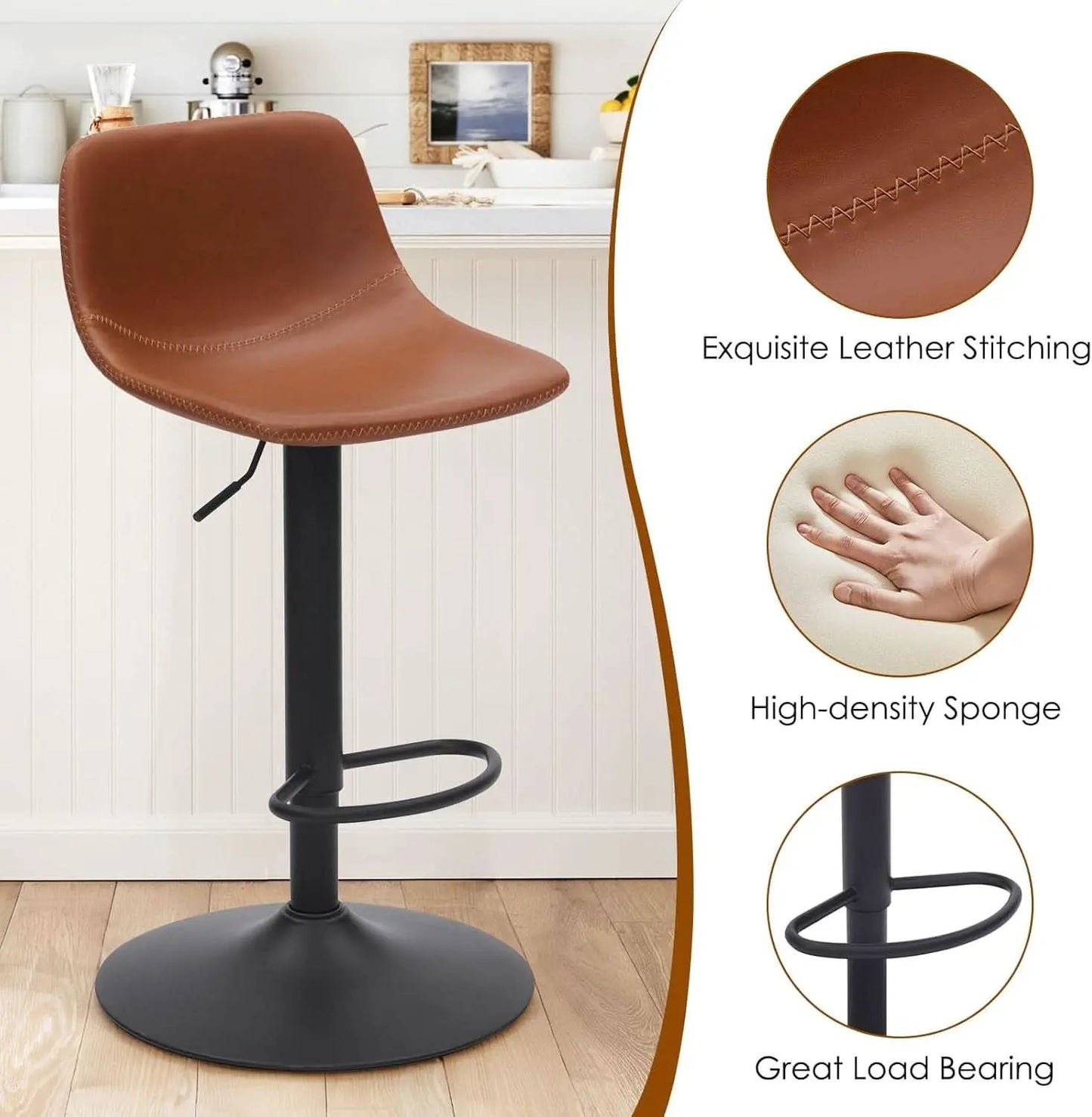 Adjustable Mid Century Swivel Bar Stool Set Of 2 For Kitchen from PriceLows™