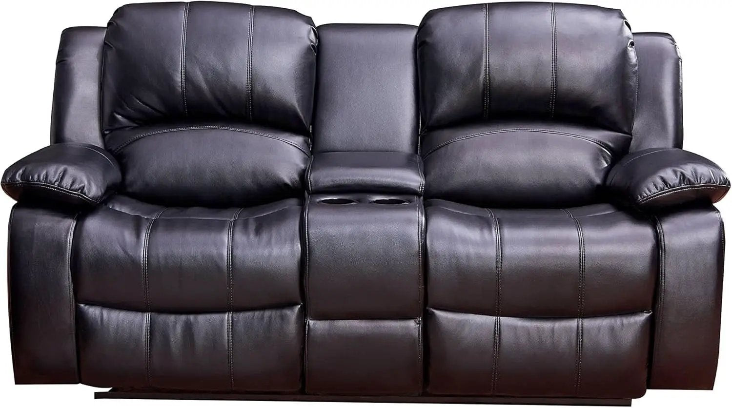 2Piece Bonded Leather Recliner Sofa And Loveseat Set Black 8018 With Pocket Coil Cushions from PriceLows™