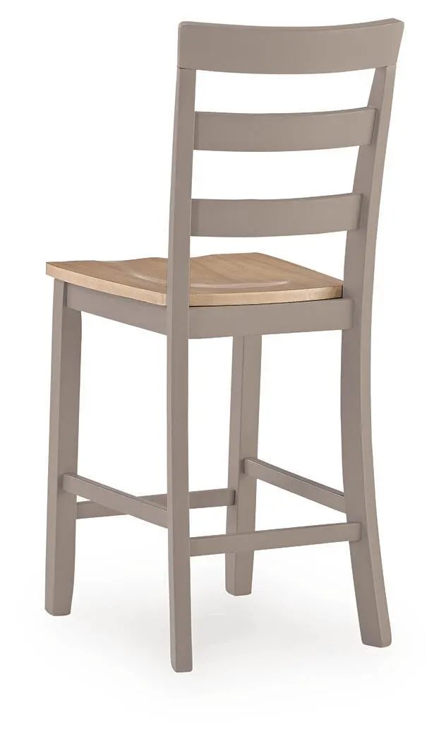 Counter Height Bar Stools | Contoured Seat | Natural Wood And Gray | Set Of 2