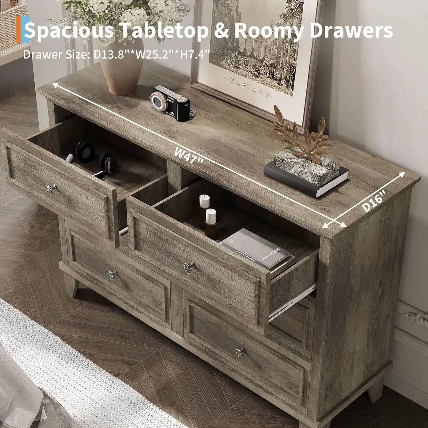 Grey Substantial Six Drawers Dresser With Hardware from PriceLows™