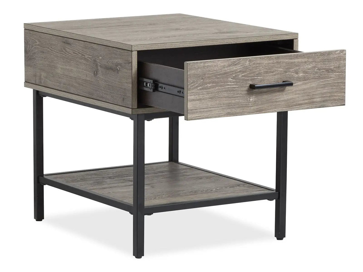 Fenwick Rectangular End Table | Whitetail Brown Finish | Matte Black Metal | Industrial Style