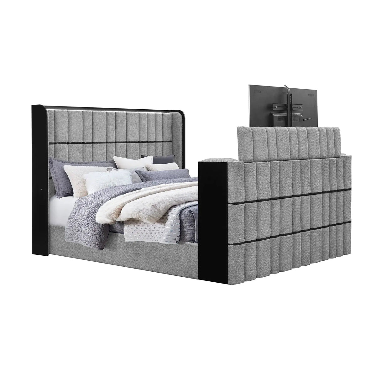 Isaiah Bed With TV Lift | LED Lights | Built-In Speakers | Fireplace
