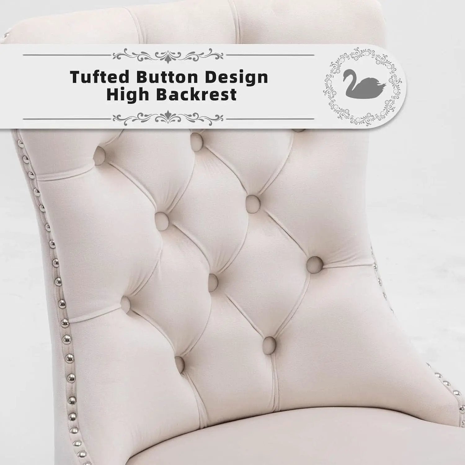 Velvet Dining Chairs Beige Nailhead Trim Set Of Four from PriceLows™