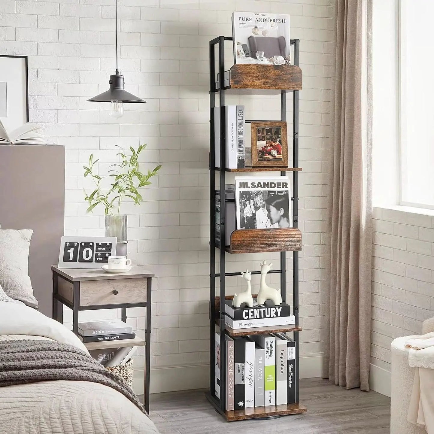 Black 5-Shelf 360 Degree Rotating Corner Bookshelf Tower from PriceLows™