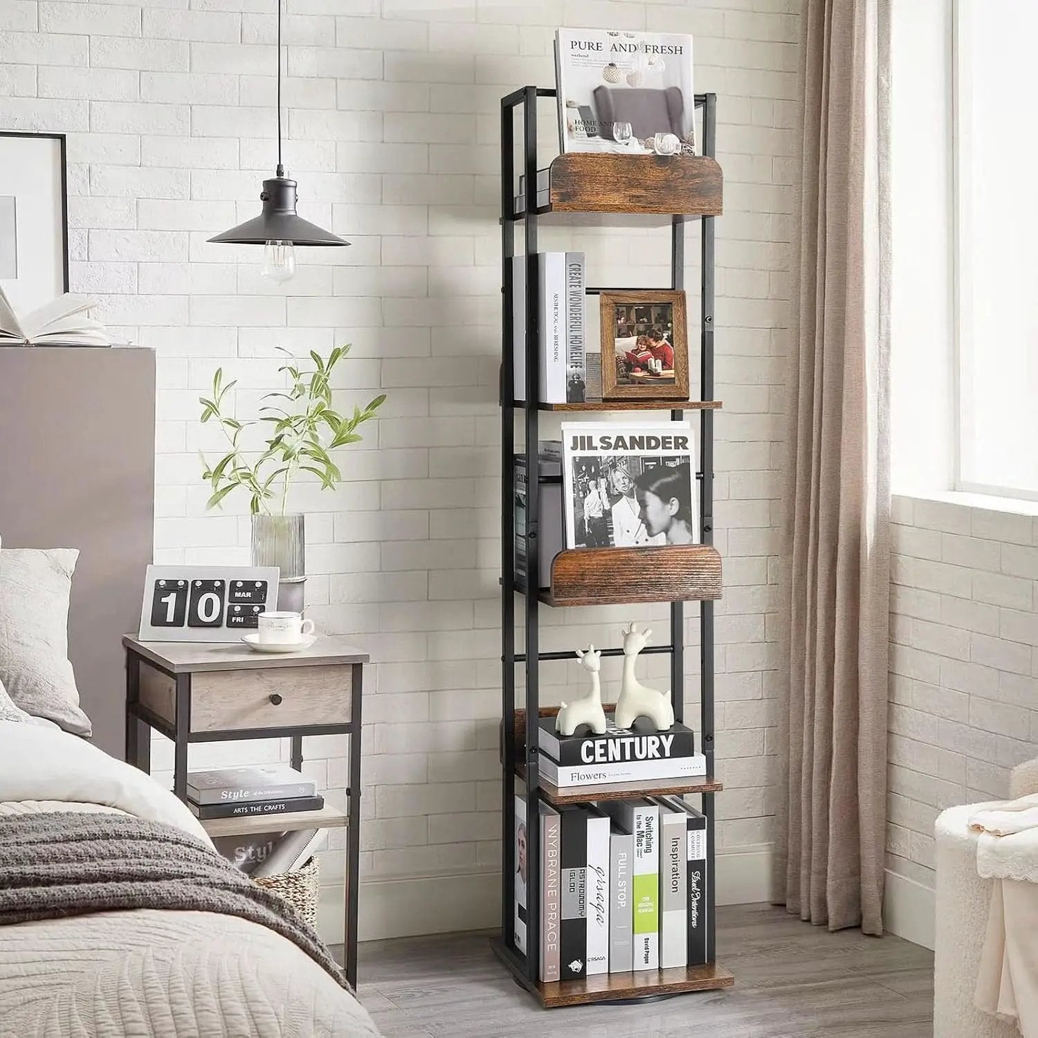 Black 5-Shelf 360 Degree Rotating Corner Bookshelf Tower from PriceLows™