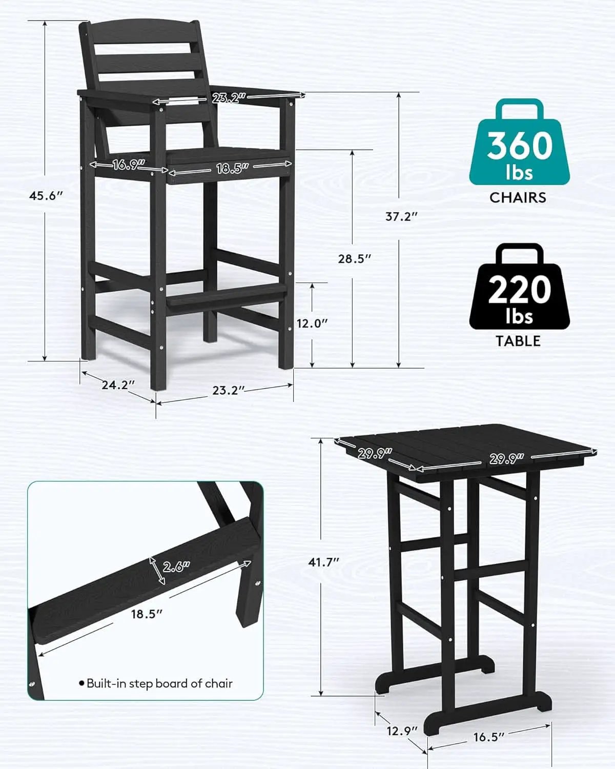 Black Balcony Adirondack Bar Chair Set With Table 3 Piece from PriceLows™