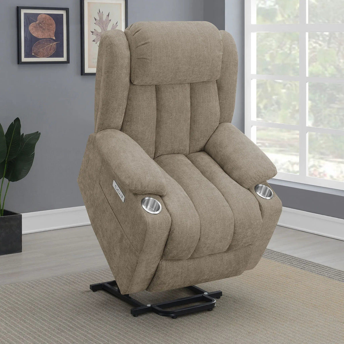 Beca Power Lift Recliner | Upholstered | Integrated Cupholders | USB Charging Port