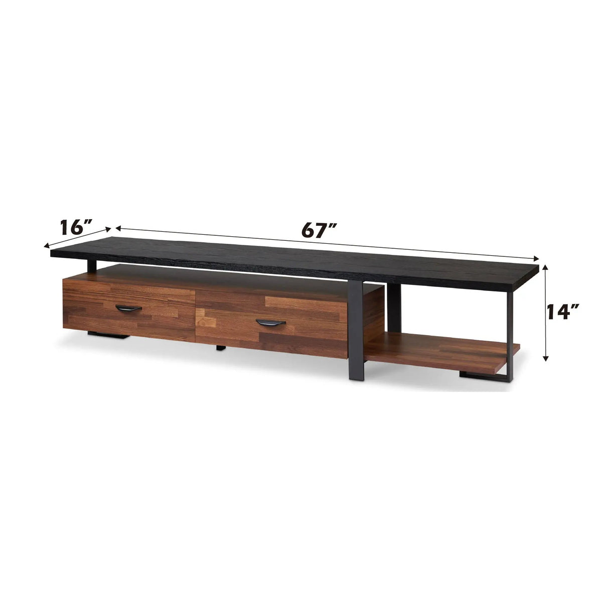 Elling TV Stand | Walnut And Black | Fits TVs Up To 55 Inch | Ball-Bearing Drawer Glides