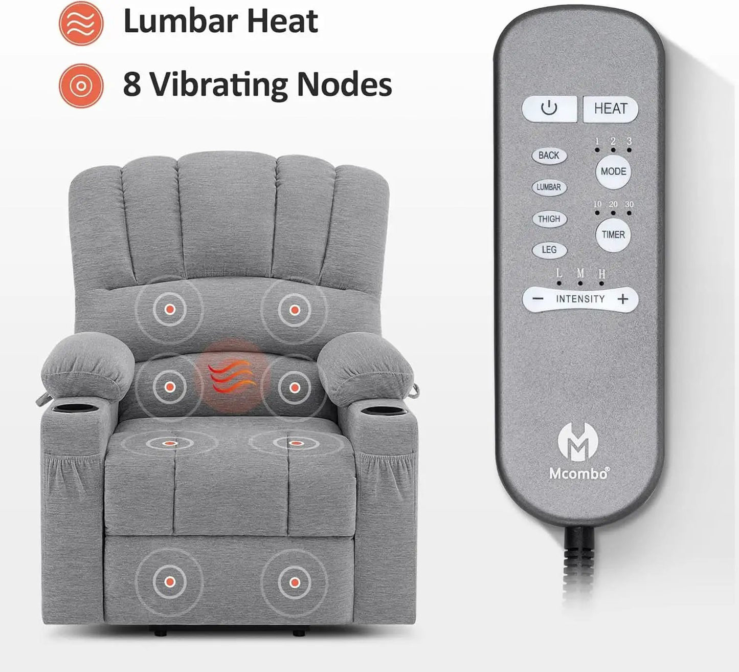 Power Lift Recliner Chair With Massage And Heat Grey Fabric from PriceLows™