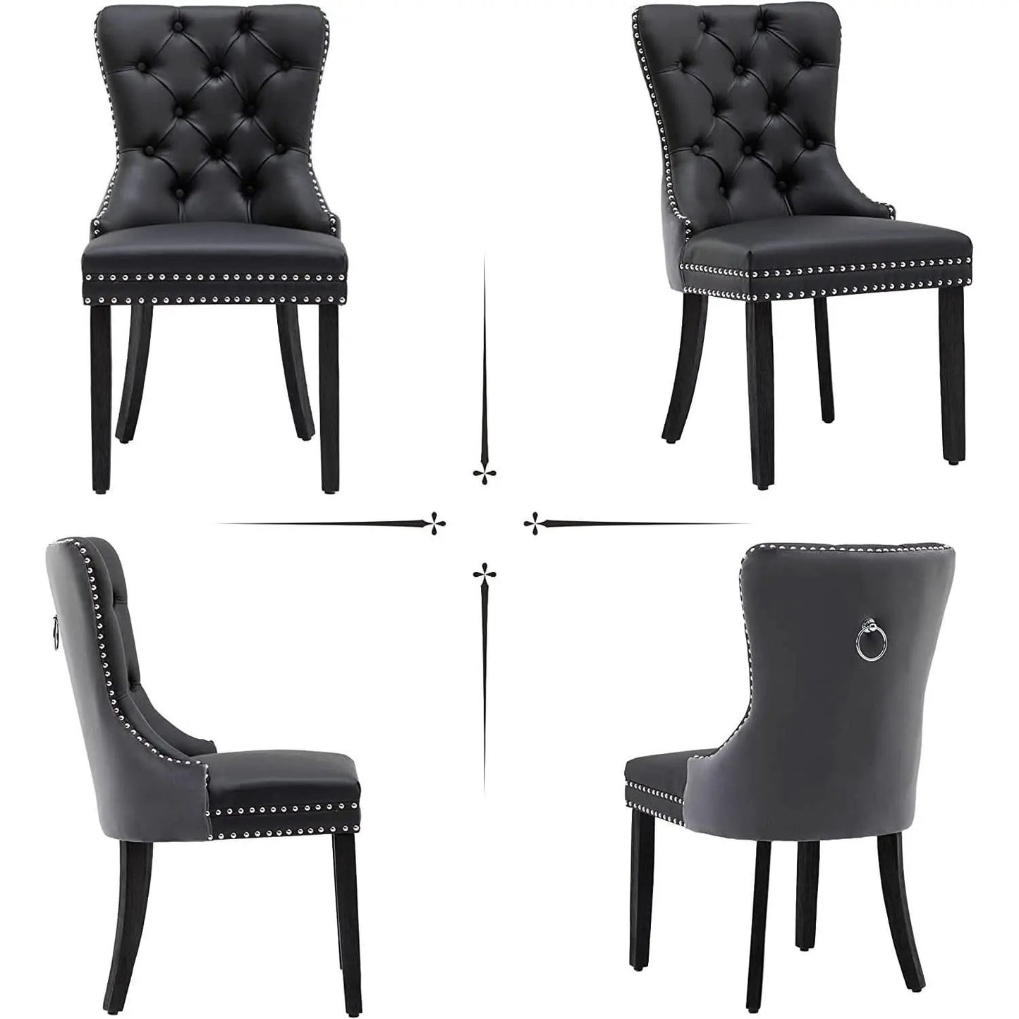 Velvet Dining Chairs Set Of 6 Black And Dark Grey Nailhead Trim from PriceLows™