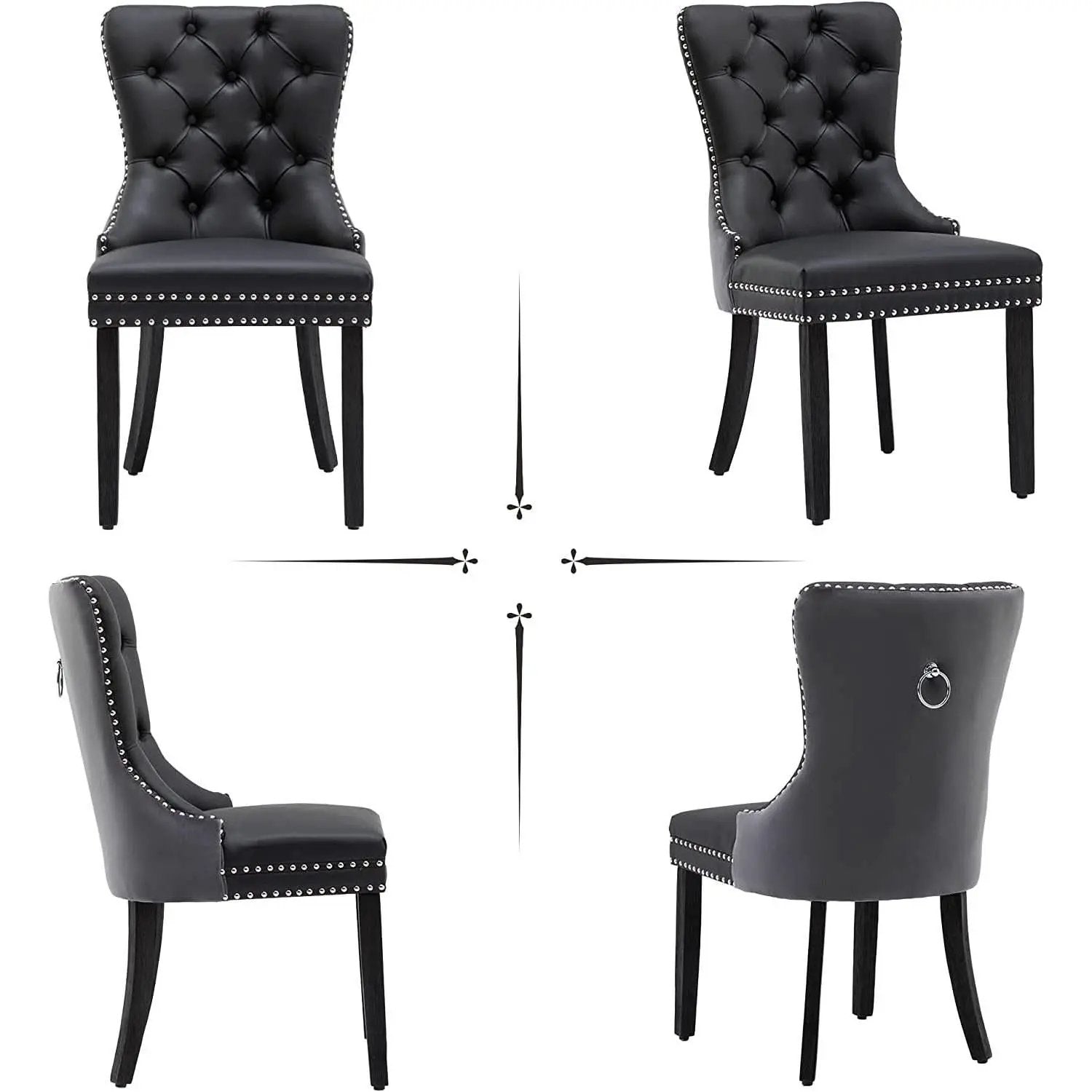 Velvet Dining Chairs Set Of 6 Black And Dark Grey Nailhead Trim from PriceLows™