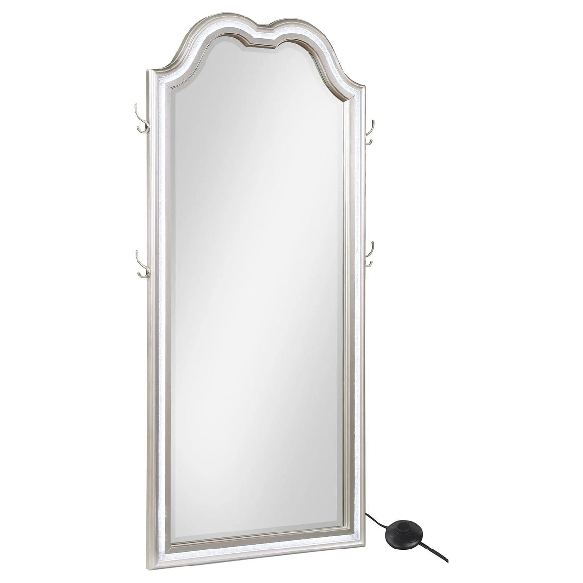 Evangeline Full Length LED Light Floor Mirror Silver | 35.75 x 2 x 80 in | Glass | Oak