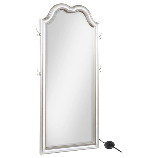 Evangeline Full Length LED Light Floor Mirror Silver | 35.75 x 2 x 80 in | Glass | Oak