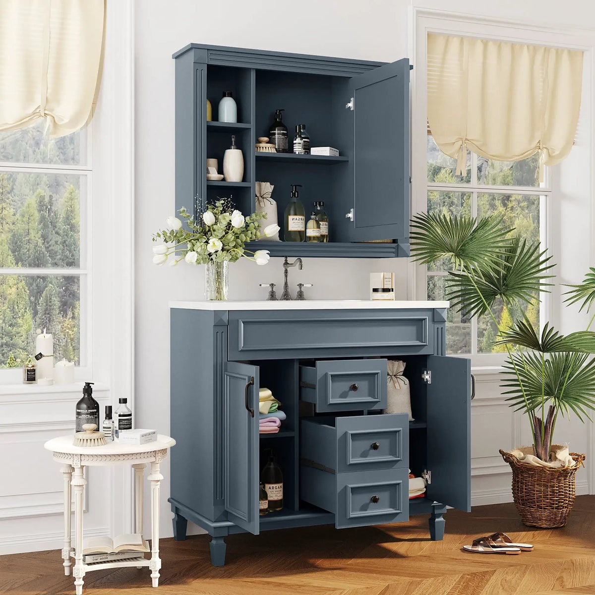 Bathroom Vanity With Top Sink | Mirror Cabinet Included | 2 Soft Closing Doors | 2 Drawers