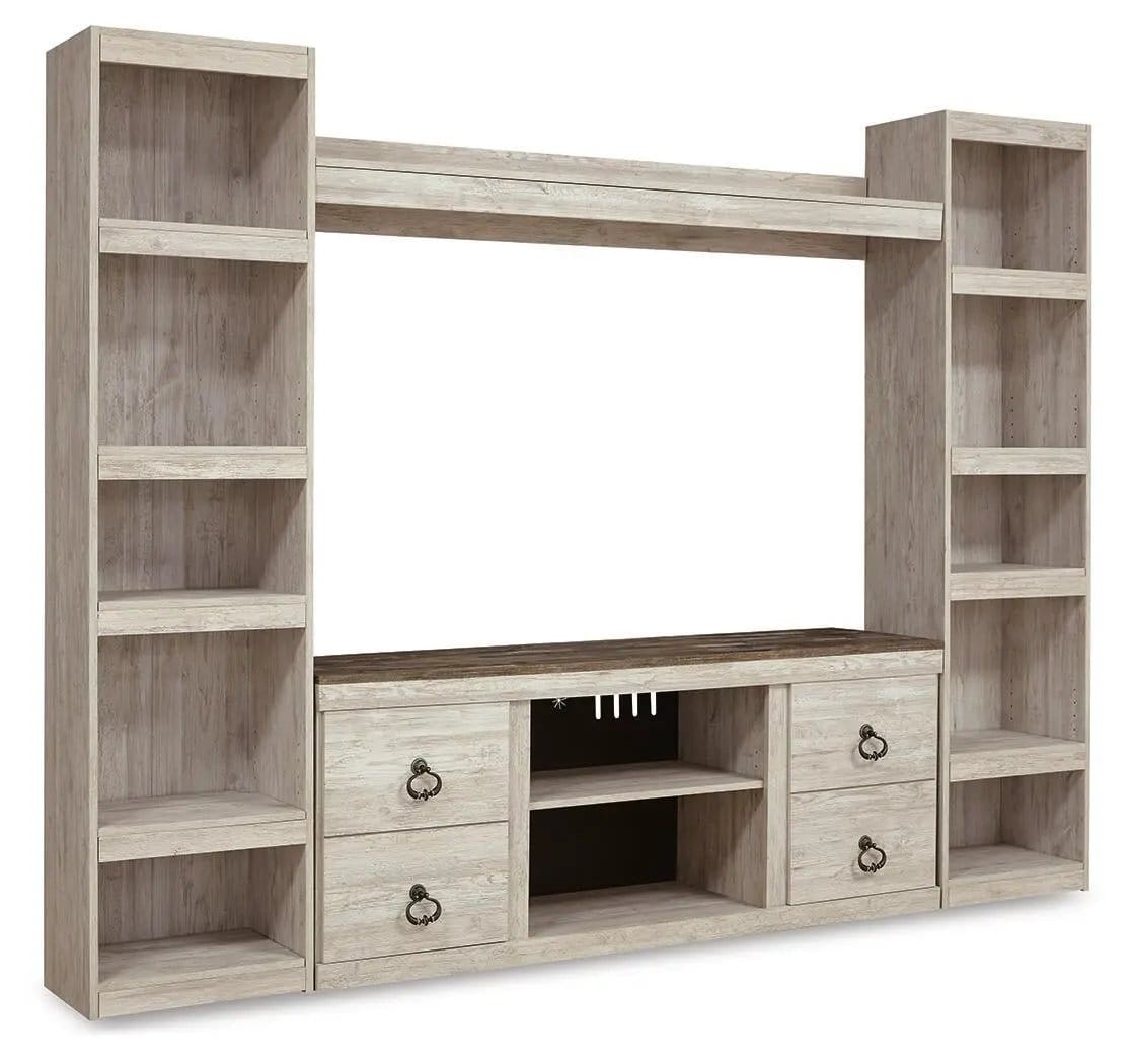 Willowton 4-Piece Entertainment Center | 4-Piece Set | Engineered Wood & Mdf | Whitewash