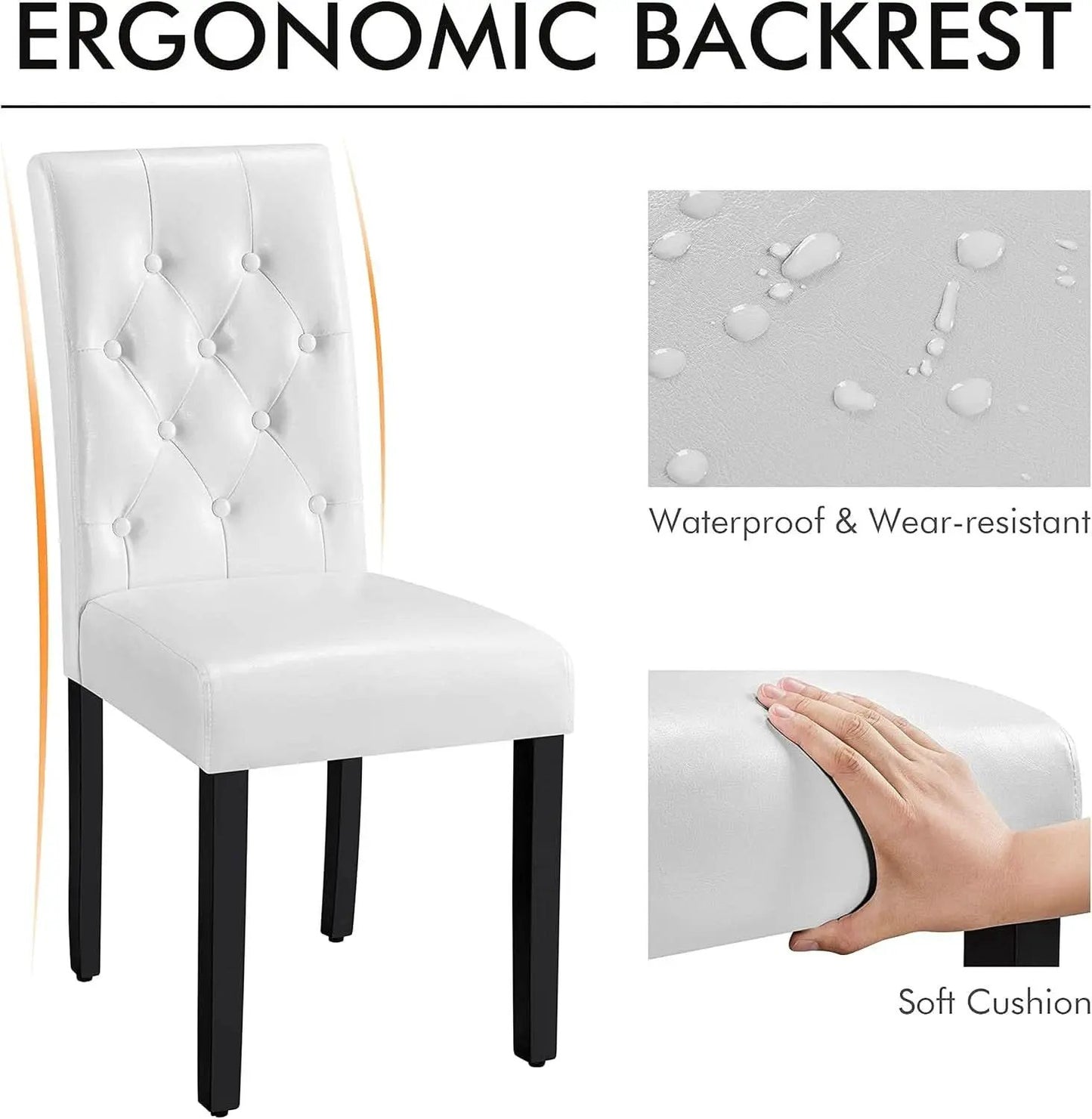 Tufted Leather Dining Chairs Set of 2 White Wood Legs from PriceLows™